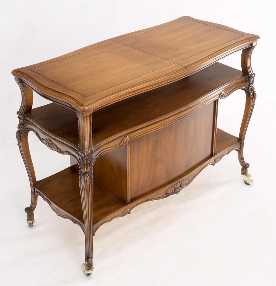 EstablishedLines Expandable Serving 3 Tier Carved Cart Table on Wheels Double Doors Compartment