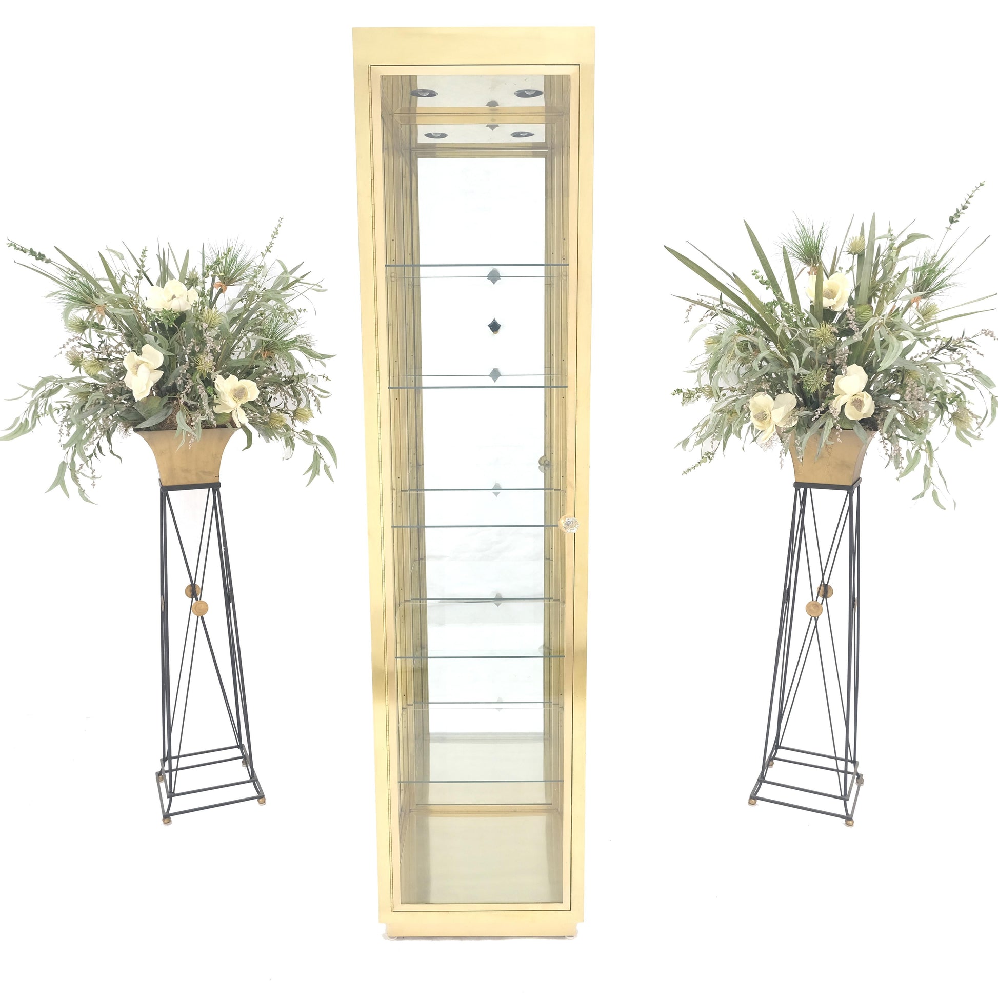 EstablishedLines 20" Sqaure Solid Brass Case 7' Tall Glass Shelve Display Cabinet Vitrine MINT!