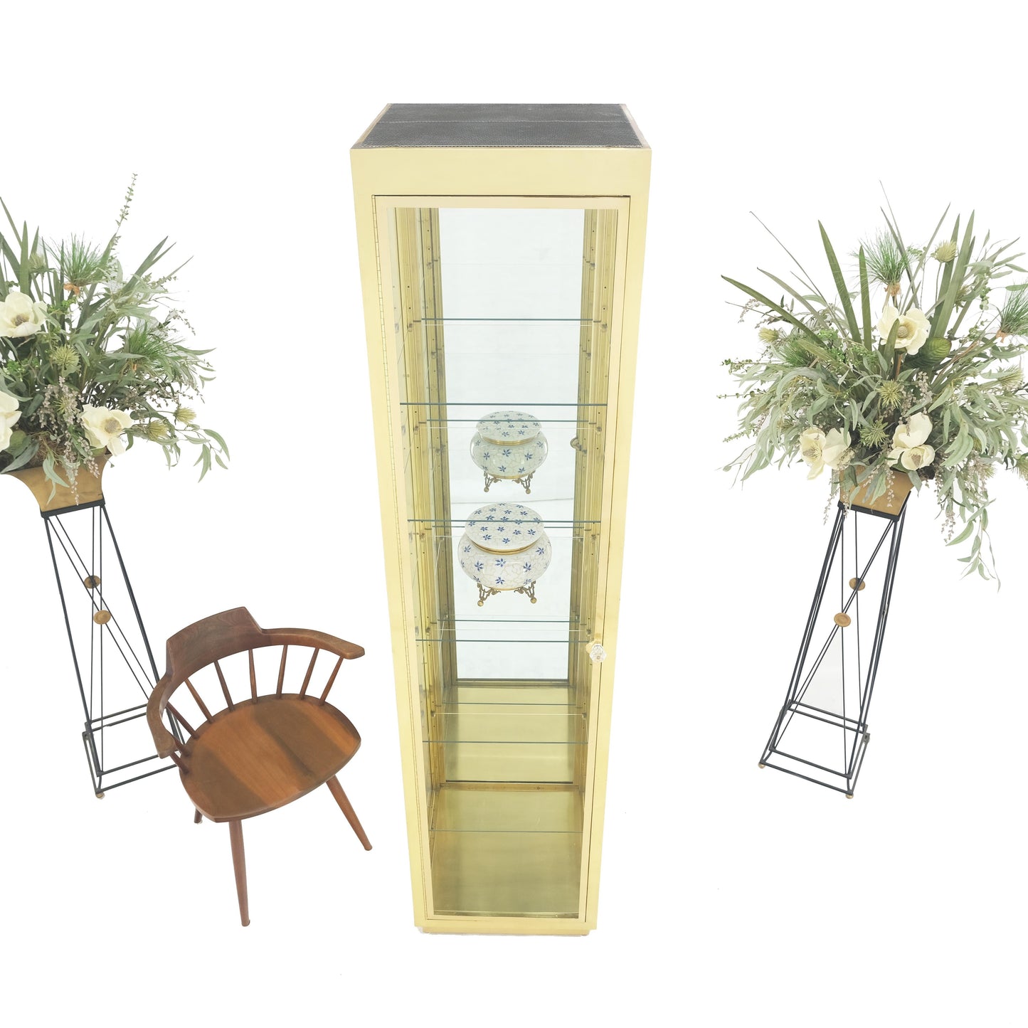 EstablishedLines 20" Sqaure Solid Brass Case 7' Tall Glass Shelve Display Cabinet Vitrine MINT!