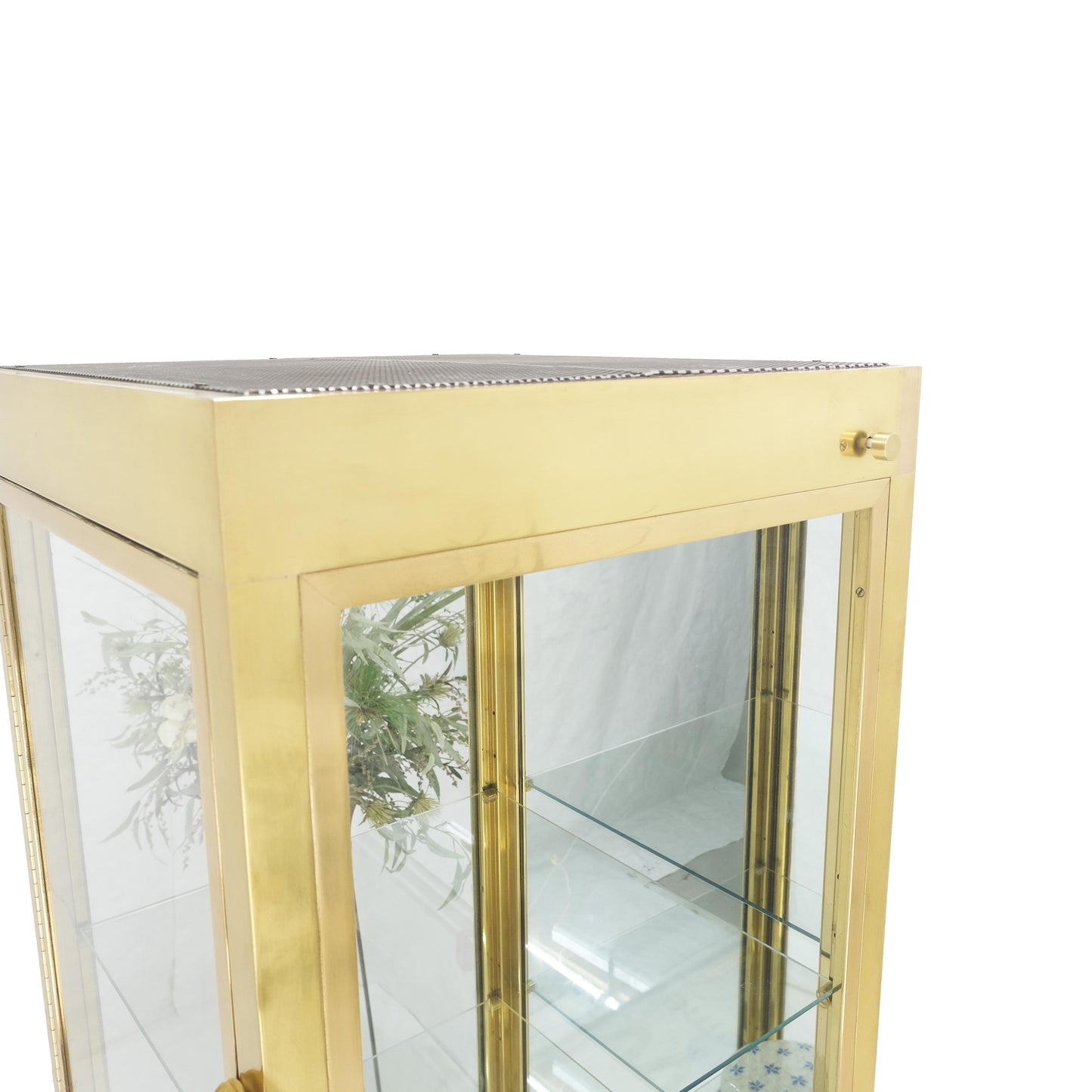 EstablishedLines 20" Sqaure Solid Brass Case 7' Tall Glass Shelve Display Cabinet Vitrine MINT!