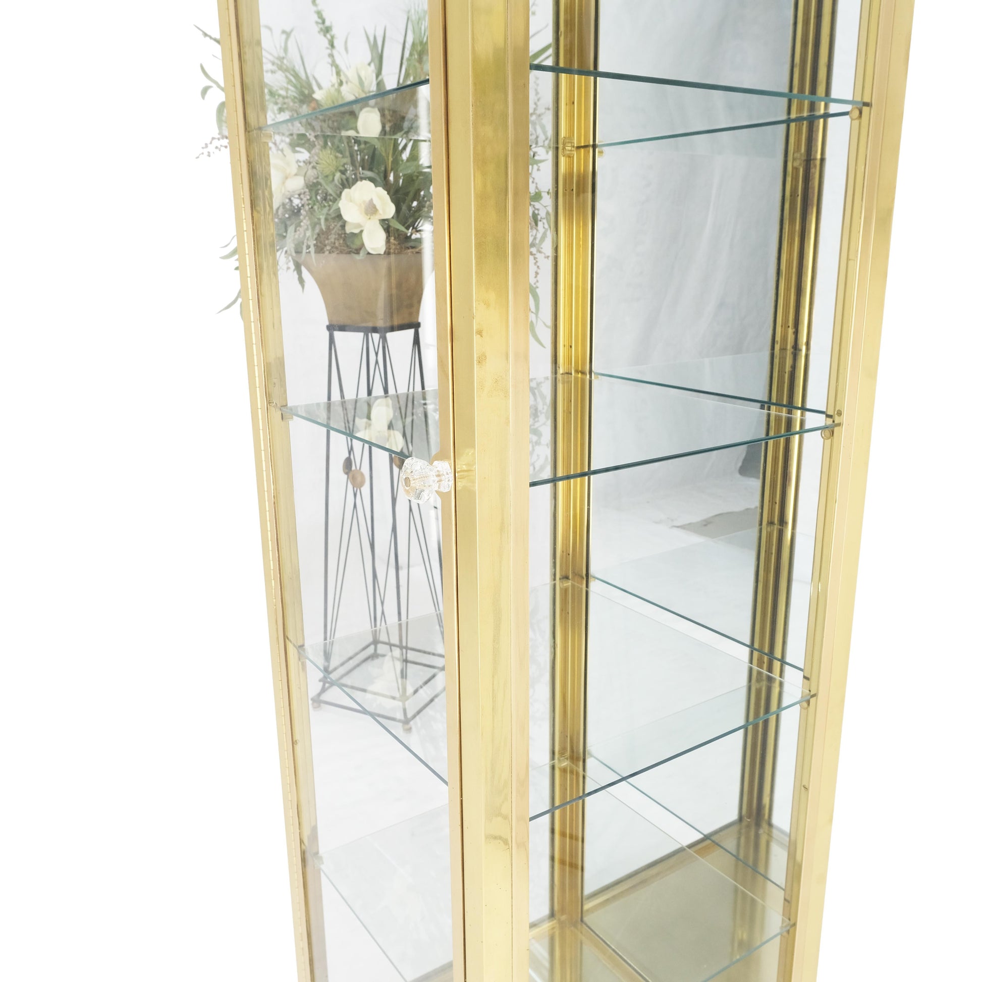 EstablishedLines 20" Sqaure Solid Brass Case 7' Tall Glass Shelve Display Cabinet Vitrine MINT!