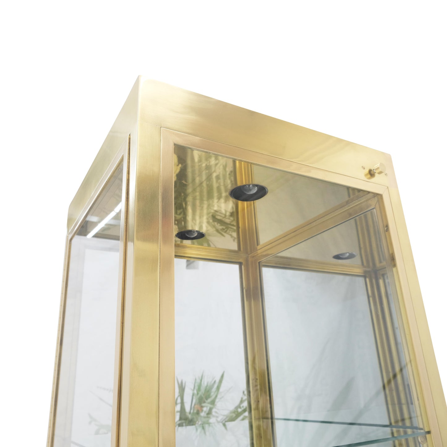 EstablishedLines 20" Sqaure Solid Brass Case 7' Tall Glass Shelve Display Cabinet Vitrine MINT!