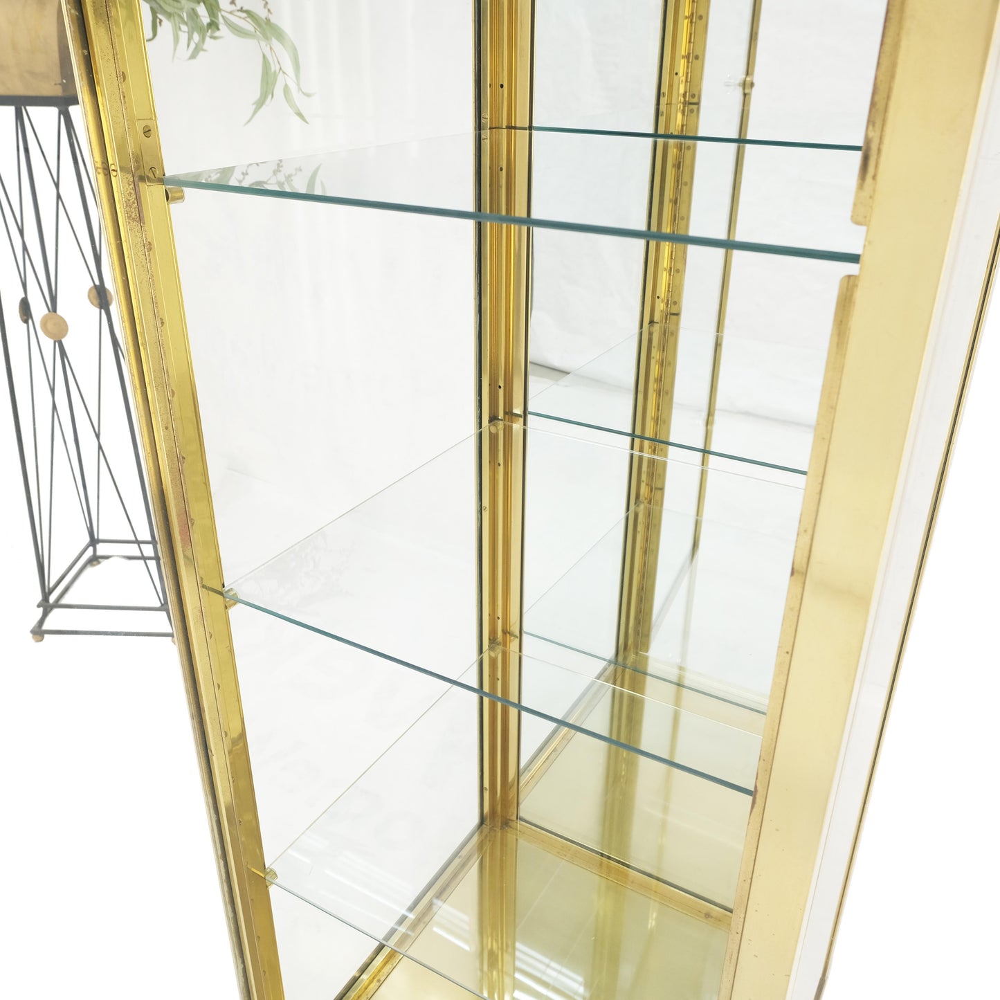 EstablishedLines 20" Sqaure Solid Brass Case 7' Tall Glass Shelve Display Cabinet Vitrine MINT!