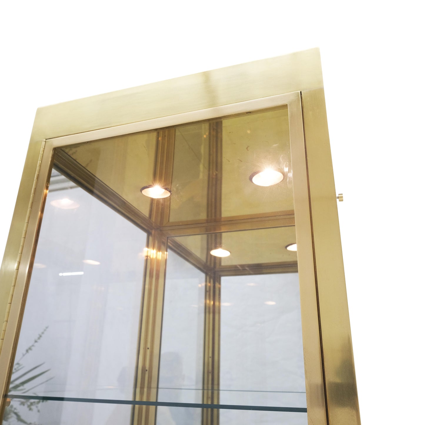 EstablishedLines 20" Sqaure Solid Brass Case 7' Tall Glass Shelve Display Cabinet Vitrine MINT!