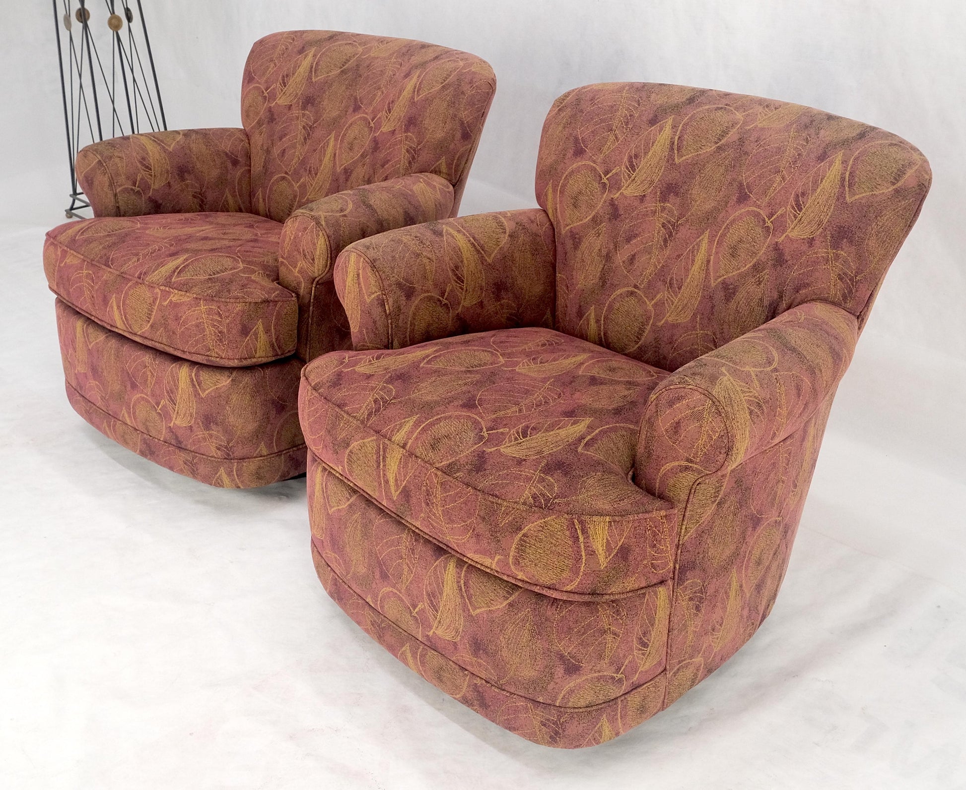 EstablishedLines Pair Barrel Round Back Swivel & Rocking-Gliding Tub Lounge Chairs Baughman MINT!