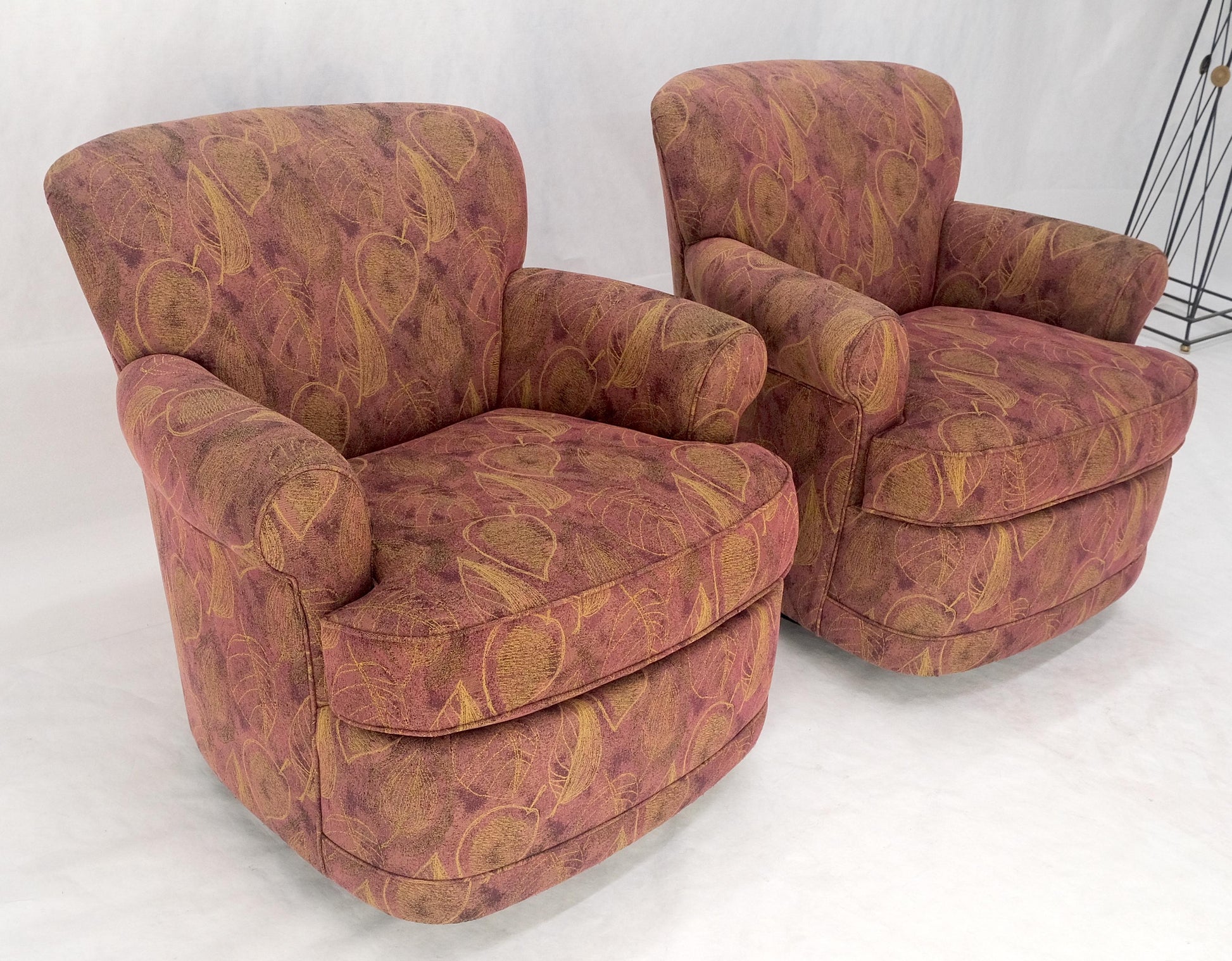 EstablishedLines Pair Barrel Round Back Swivel & Rocking-Gliding Tub Lounge Chairs Baughman MINT!
