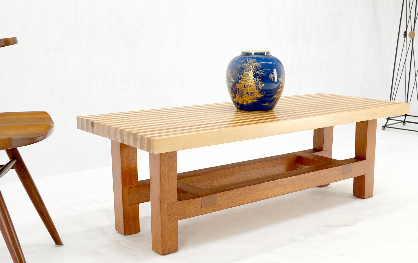 EstablishedLines Custom Heavy Mid Century Modern Striped Butcher Block Style Coffee Table Bench