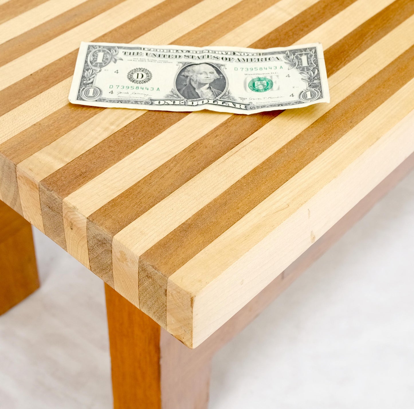 EstablishedLines Custom Heavy Mid Century Modern Striped Butcher Block Style Coffee Table Bench