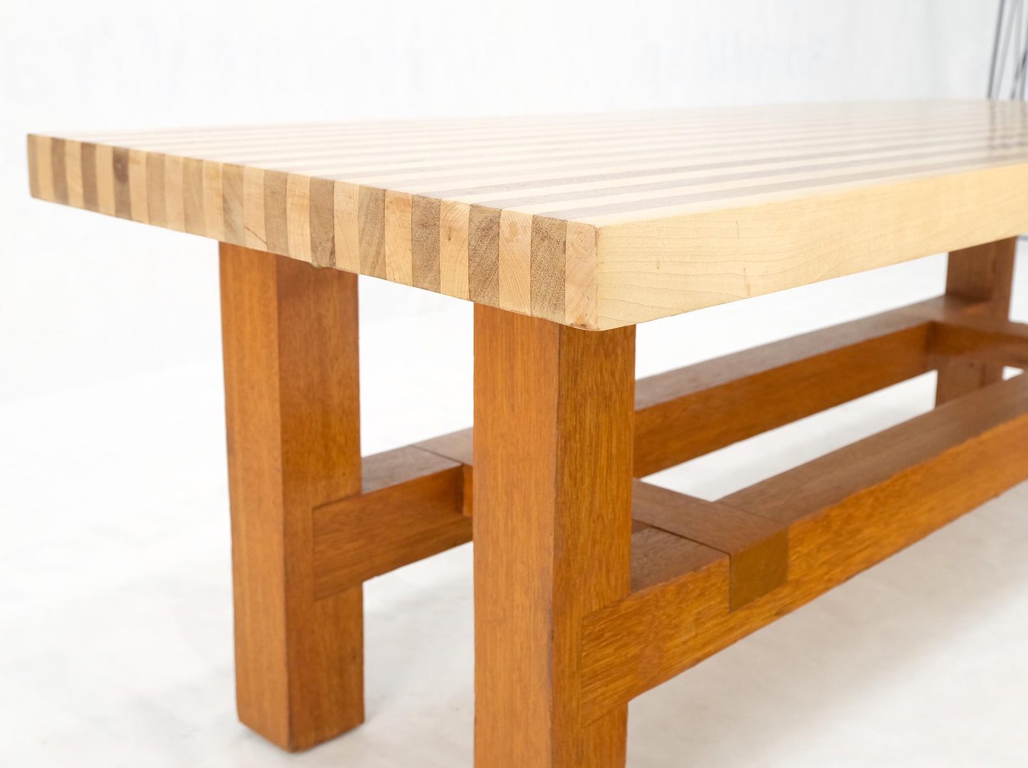 EstablishedLines Custom Heavy Mid Century Modern Striped Butcher Block Style Coffee Table Bench