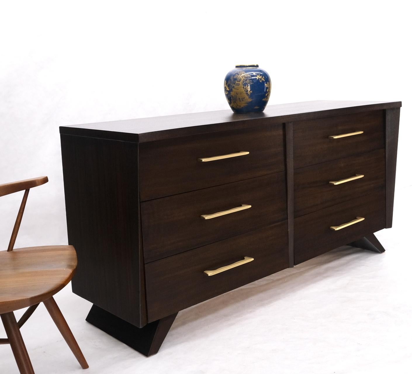 EstablishedLines Concave Front Sculptural Profile Large Pulls 6 Drawers Restored Espresso Dresser