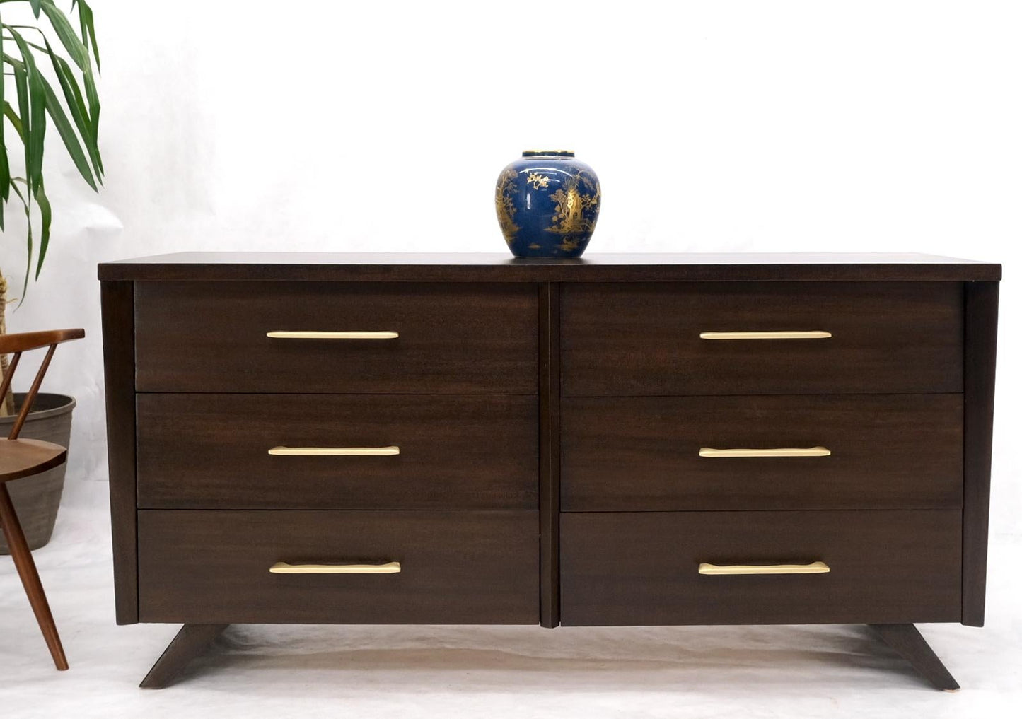 EstablishedLines Concave Front Sculptural Profile Large Pulls 6 Drawers Restored Espresso Dresser