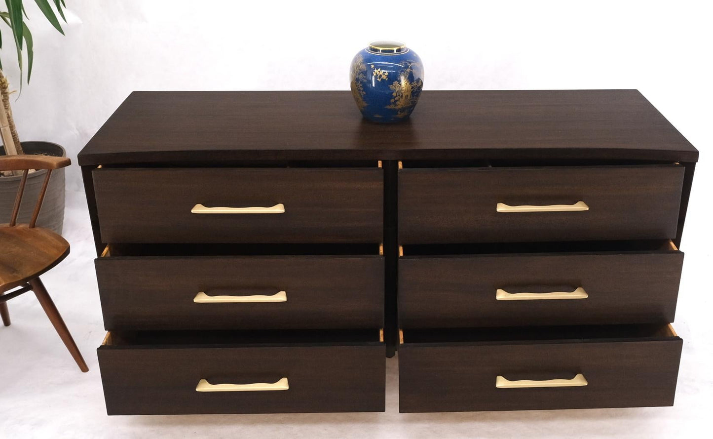 EstablishedLines Concave Front Sculptural Profile Large Pulls 6 Drawers Restored Espresso Dresser