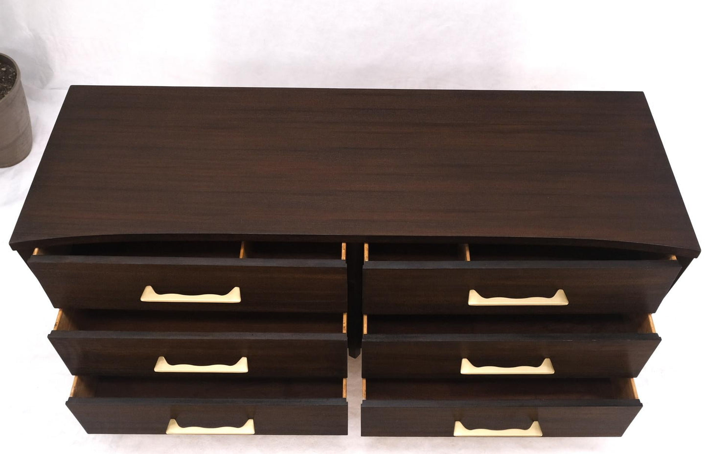 EstablishedLines Concave Front Sculptural Profile Large Pulls 6 Drawers Restored Espresso Dresser