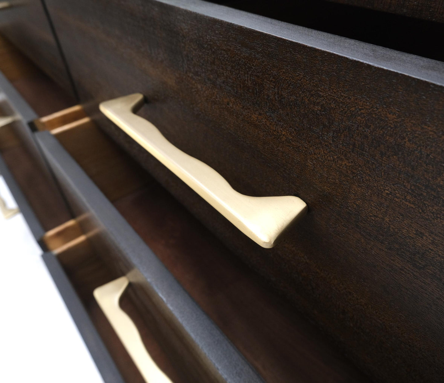 EstablishedLines Concave Front Sculptural Profile Large Pulls 6 Drawers Restored Espresso Dresser