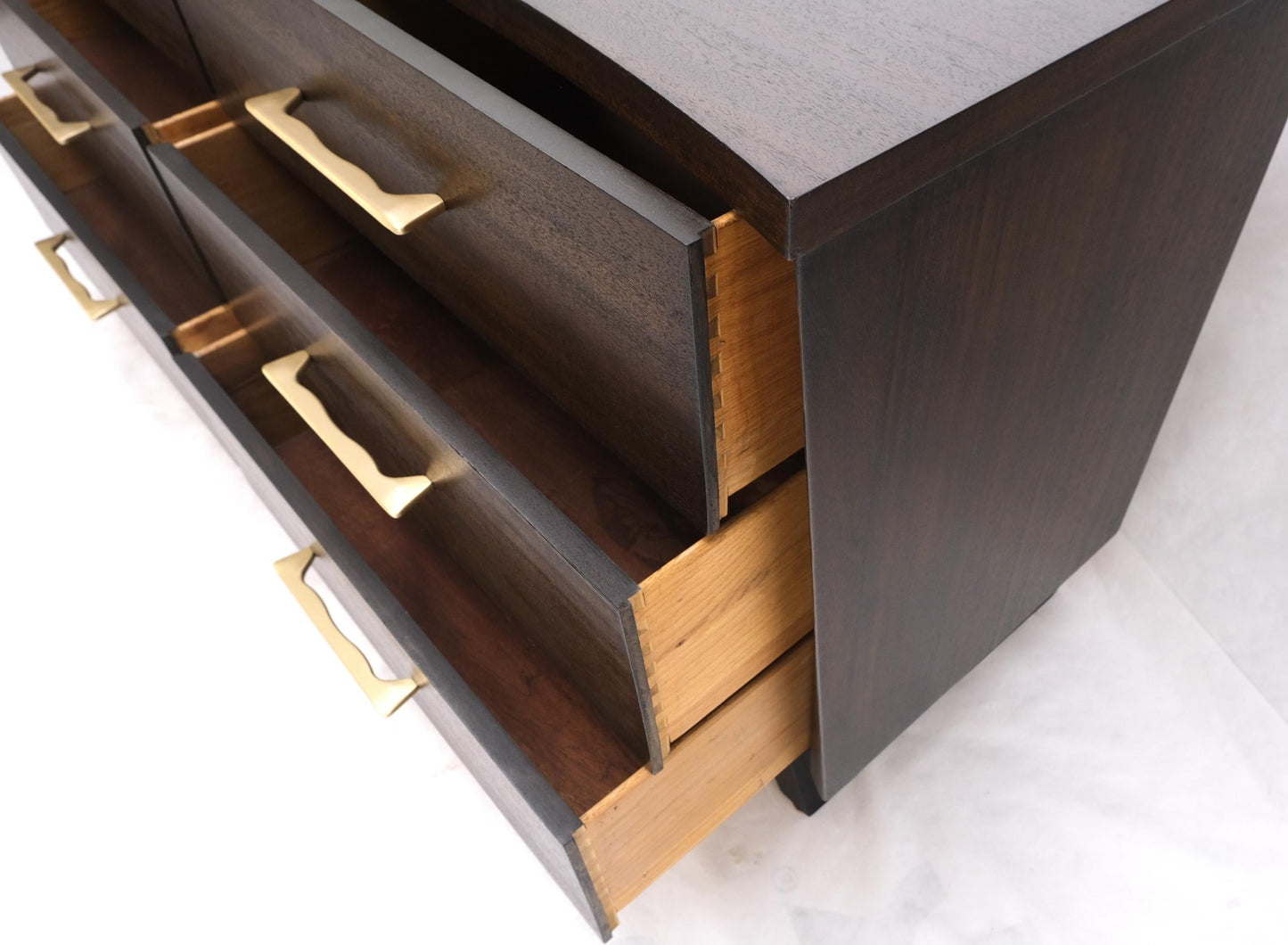 EstablishedLines Concave Front Sculptural Profile Large Pulls 6 Drawers Restored Espresso Dresser