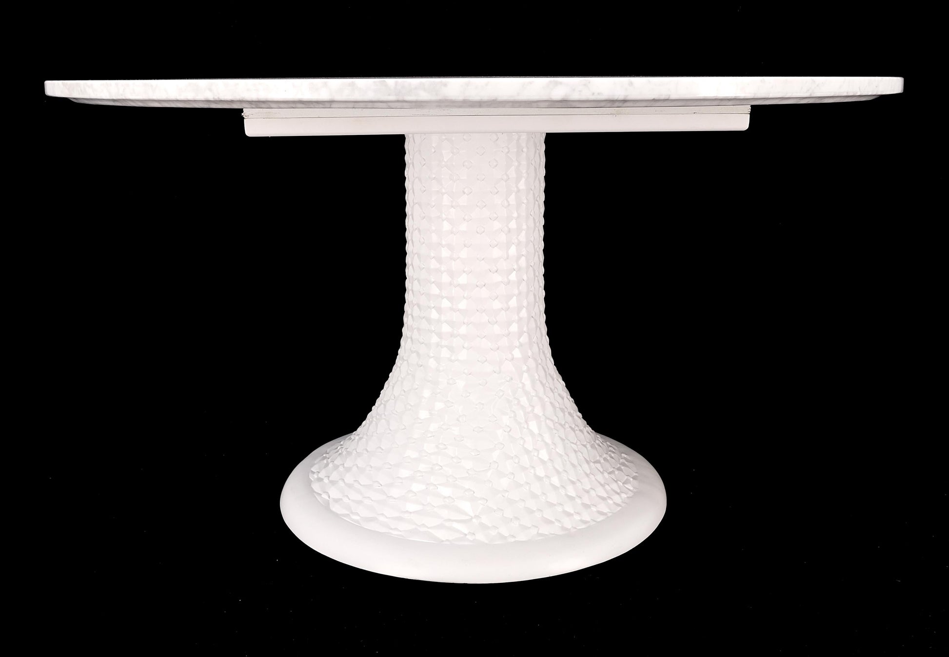 EstablishedLines Round White Marble 1" Thick Top Diamond Pattern Texture Composition Tulip Shape