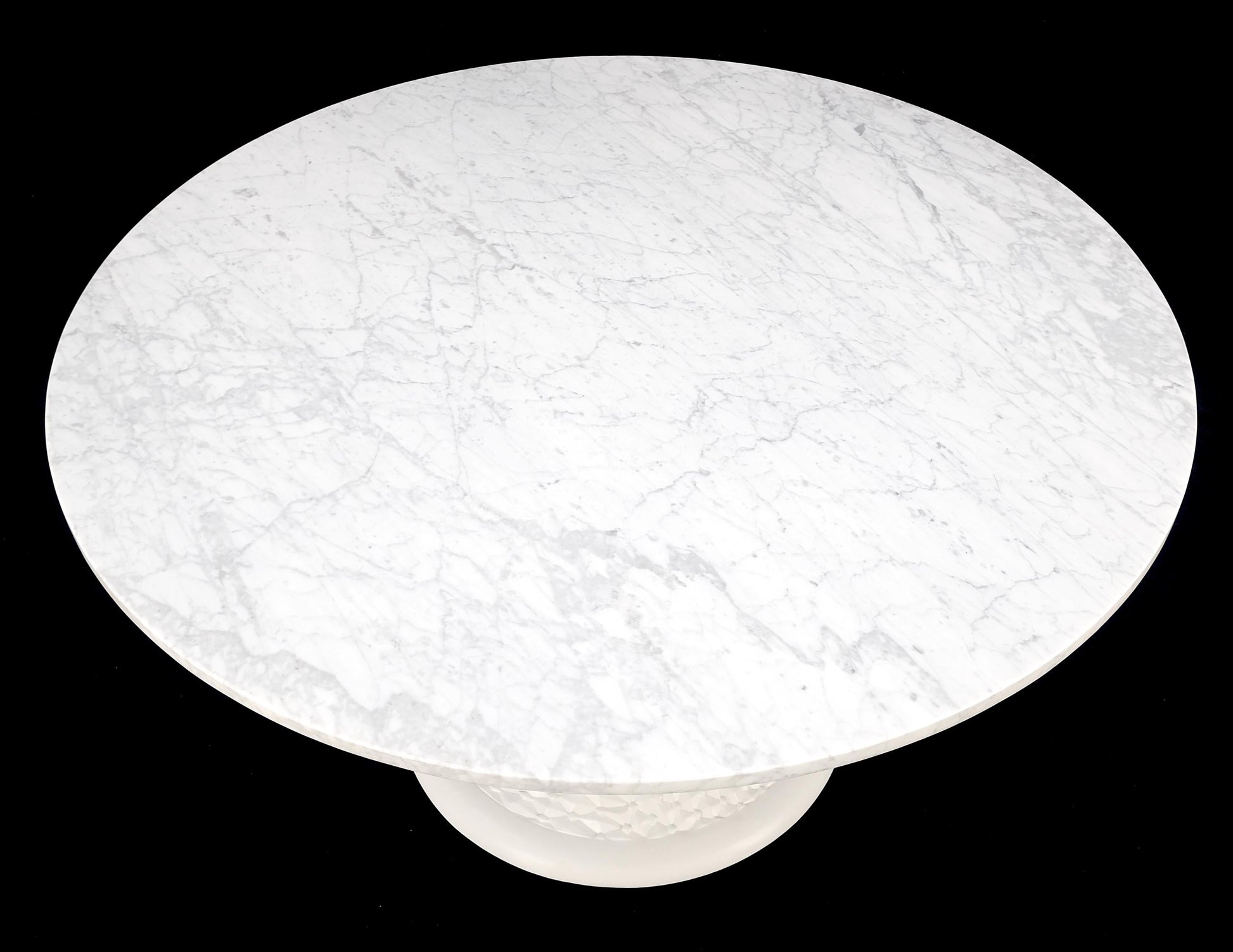 EstablishedLines Round White Marble 1" Thick Top Diamond Pattern Texture Composition Tulip Shape