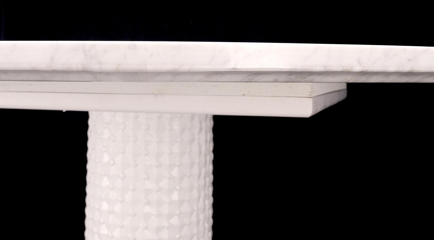 EstablishedLines Round White Marble 1" Thick Top Diamond Pattern Texture Composition Tulip Shape