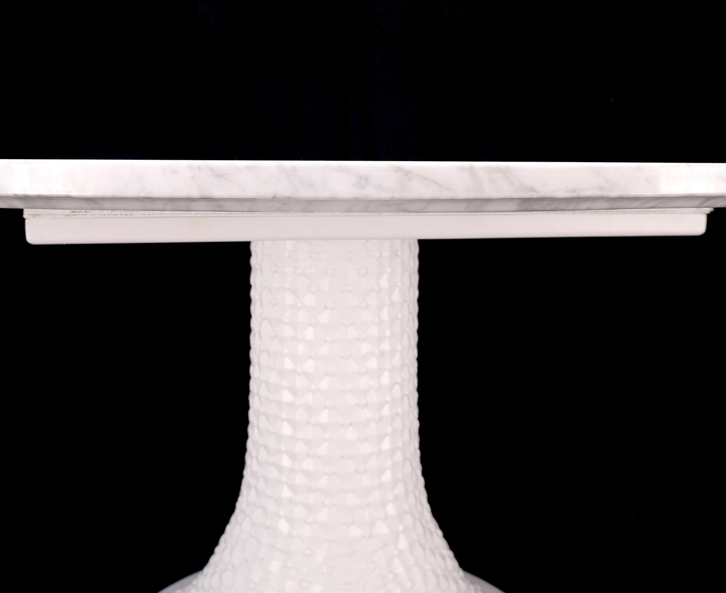 EstablishedLines Round White Marble 1" Thick Top Diamond Pattern Texture Composition Tulip Shape