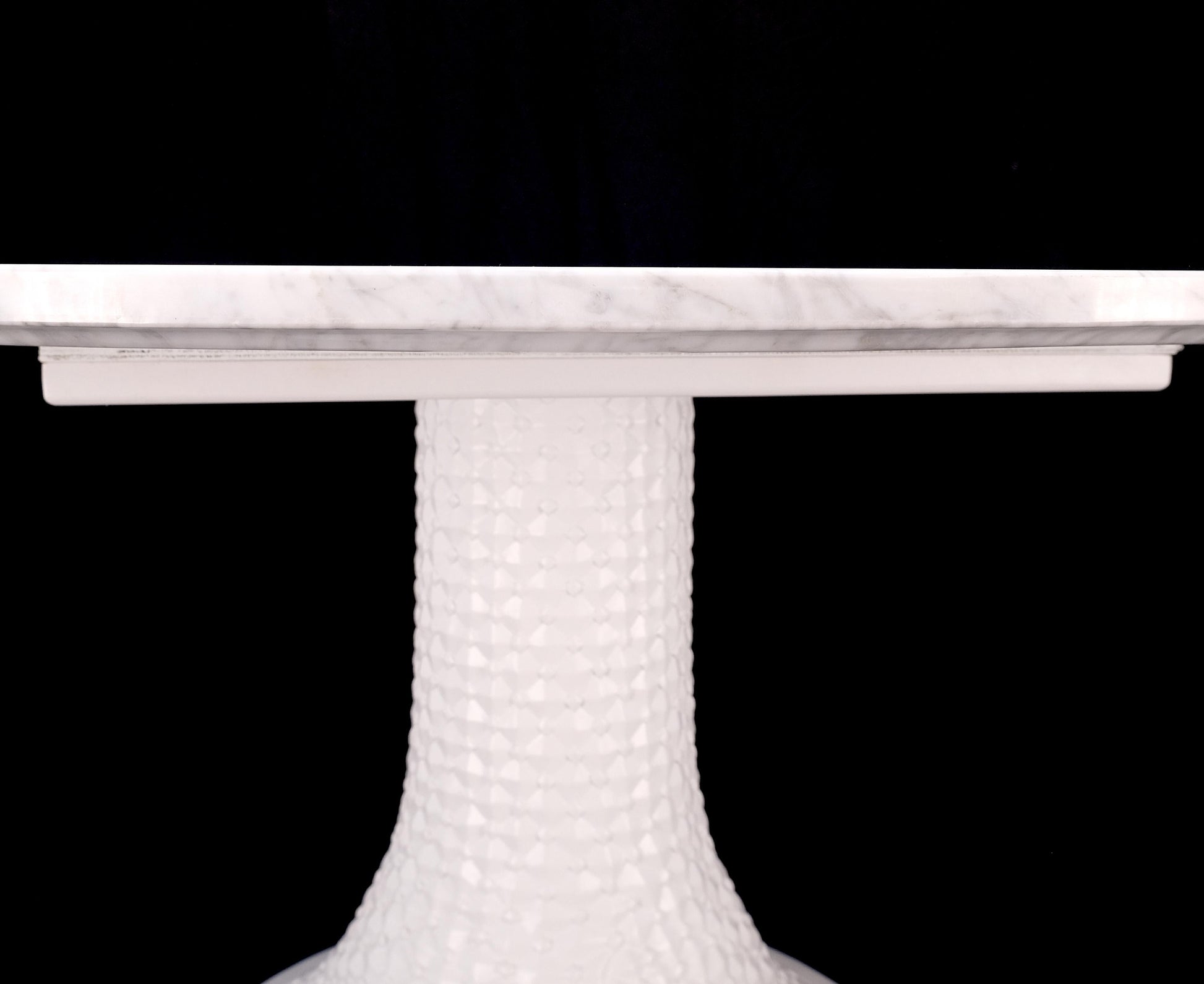 EstablishedLines Round White Marble 1" Thick Top Diamond Pattern Texture Composition Tulip Shape