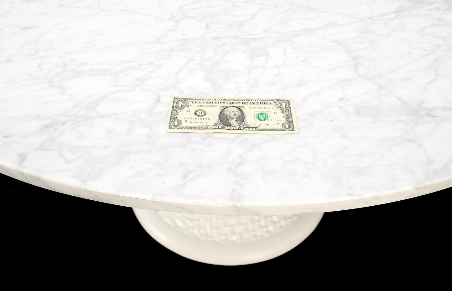 EstablishedLines Round White Marble 1" Thick Top Diamond Pattern Texture Composition Tulip Shape