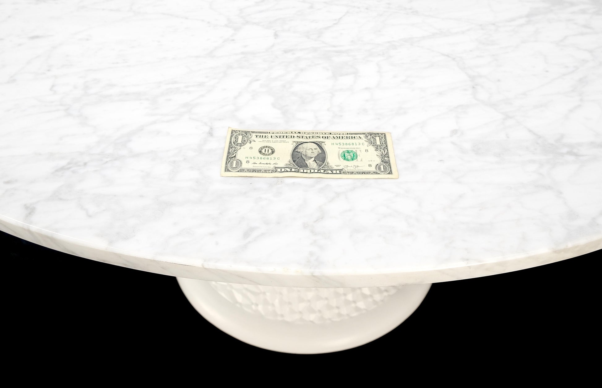 EstablishedLines Round White Marble 1" Thick Top Diamond Pattern Texture Composition Tulip Shape