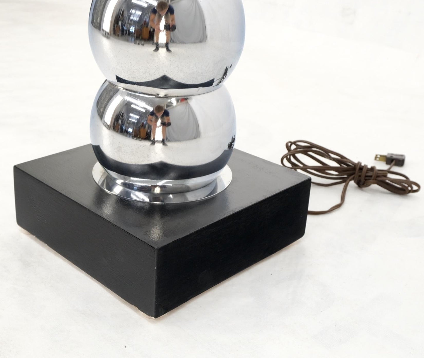 EstablishedLines Pancaked Chrome Spheres Base Glass Top End Table Floor Lamp Mid-Century Modern