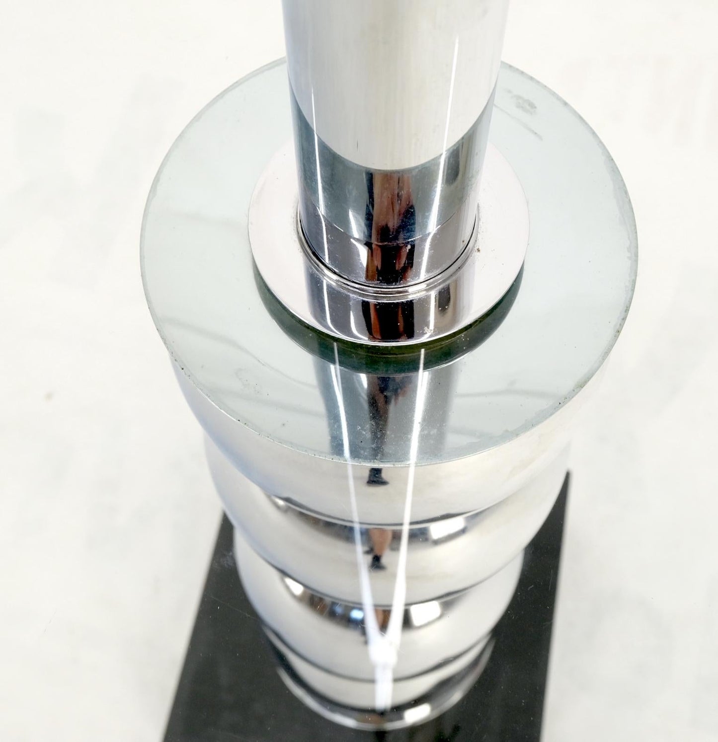 EstablishedLines Pancaked Chrome Spheres Base Glass Top End Table Floor Lamp Mid-Century Modern