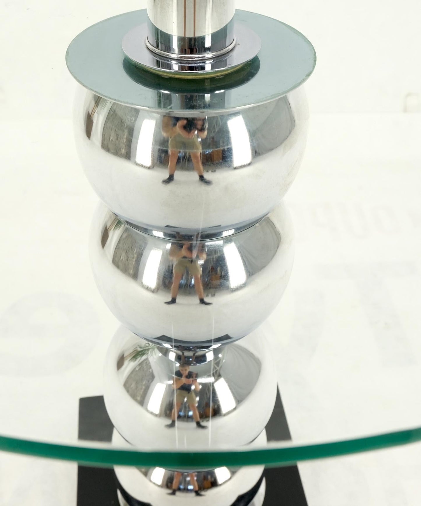 EstablishedLines Pancaked Chrome Spheres Base Glass Top End Table Floor Lamp Mid-Century Modern