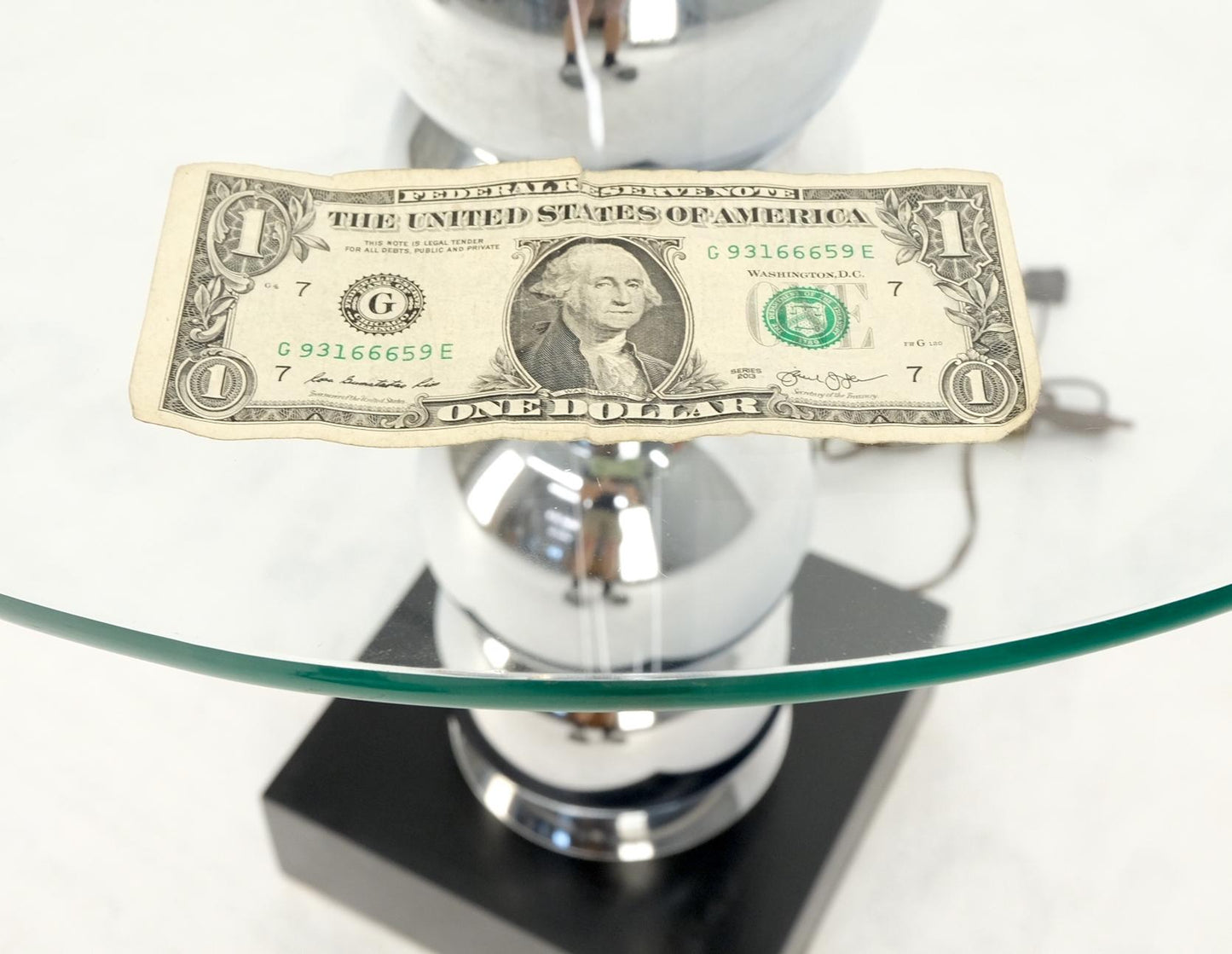 EstablishedLines Pancaked Chrome Spheres Base Glass Top End Table Floor Lamp Mid-Century Modern