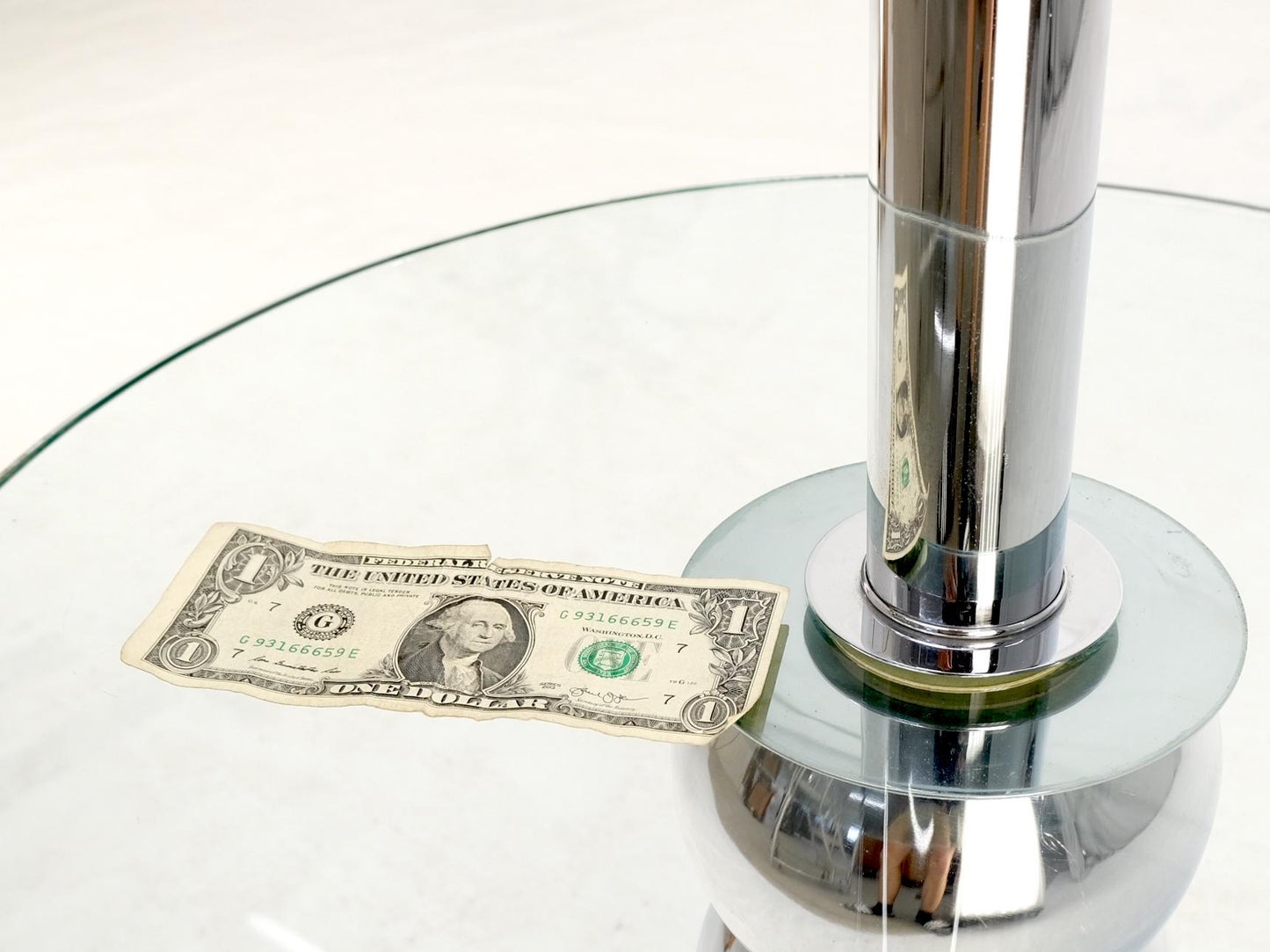 EstablishedLines Pancaked Chrome Spheres Base Glass Top End Table Floor Lamp Mid-Century Modern