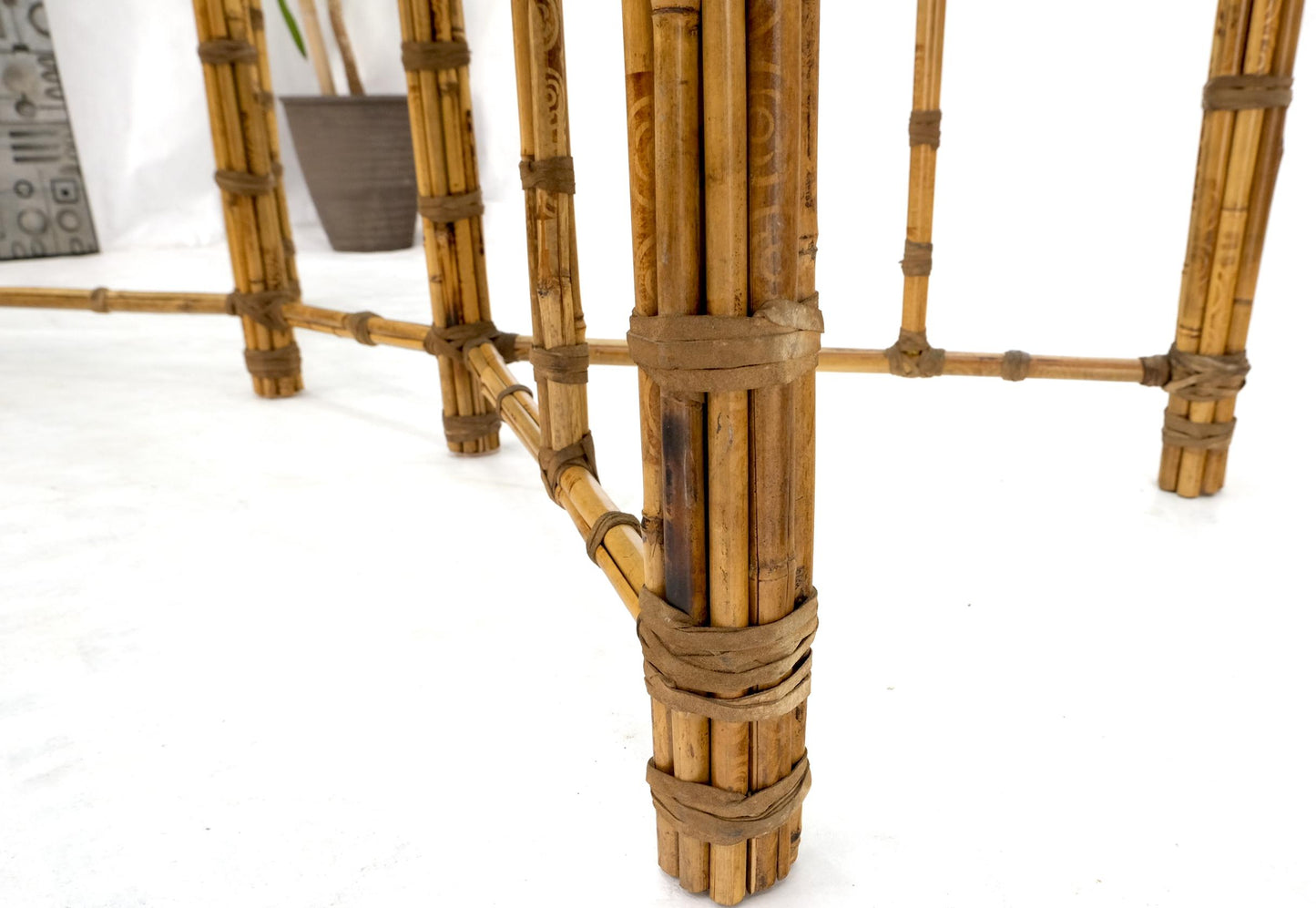 EstablishedLines Large Glass Top Bamboo & Leather Straps Frame Dining Conference Table by McGuire