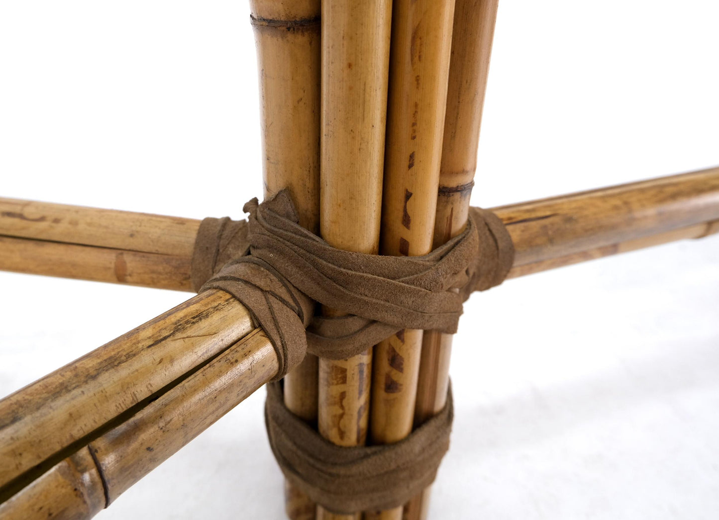 EstablishedLines Large Glass Top Bamboo & Leather Straps Frame Dining Conference Table by McGuire