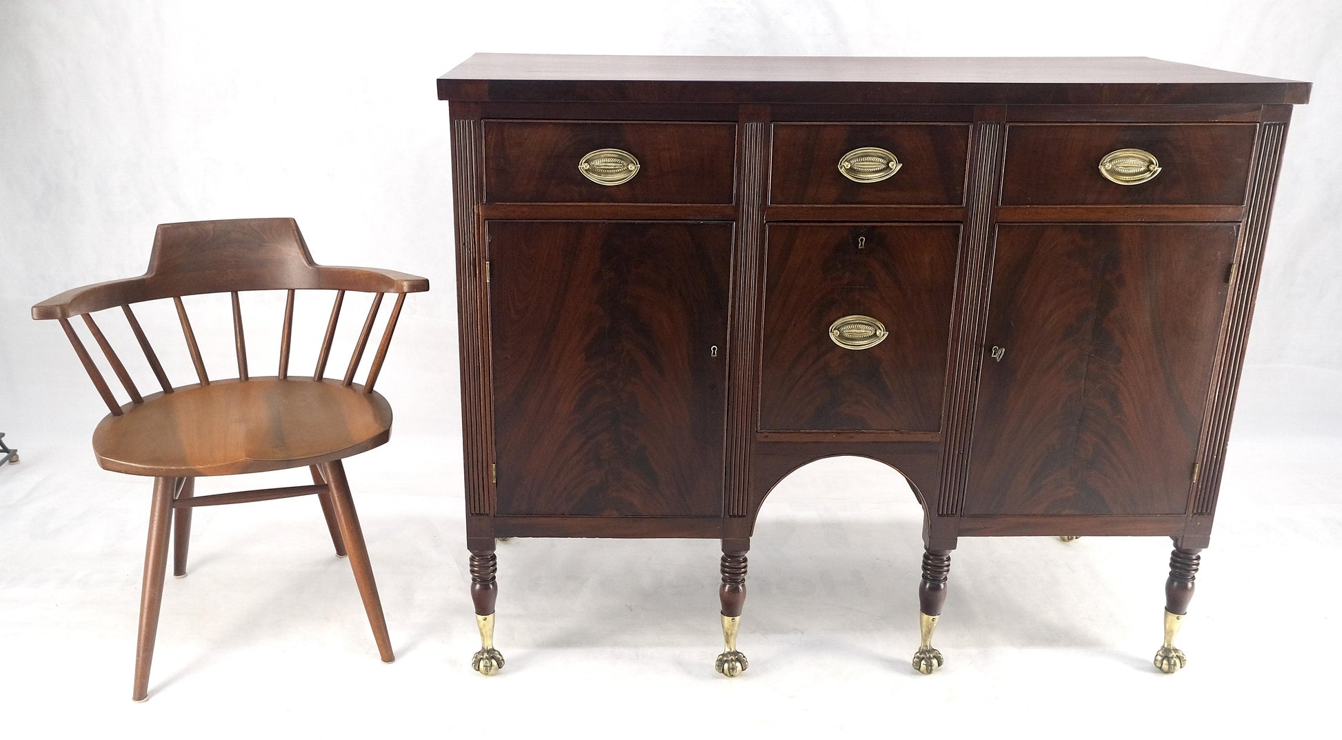 EstablishedLines Antique c1880s Solid Mahogany Top Brass Ball & Claw Feet Sideboards Buffet MINT
