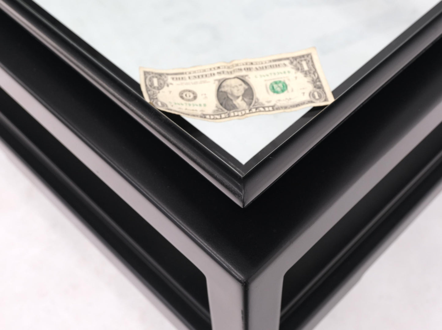 EstablishedLines James Mont Rectangle Black Lacquer Glass Top Deco Mid Century Coffee Table