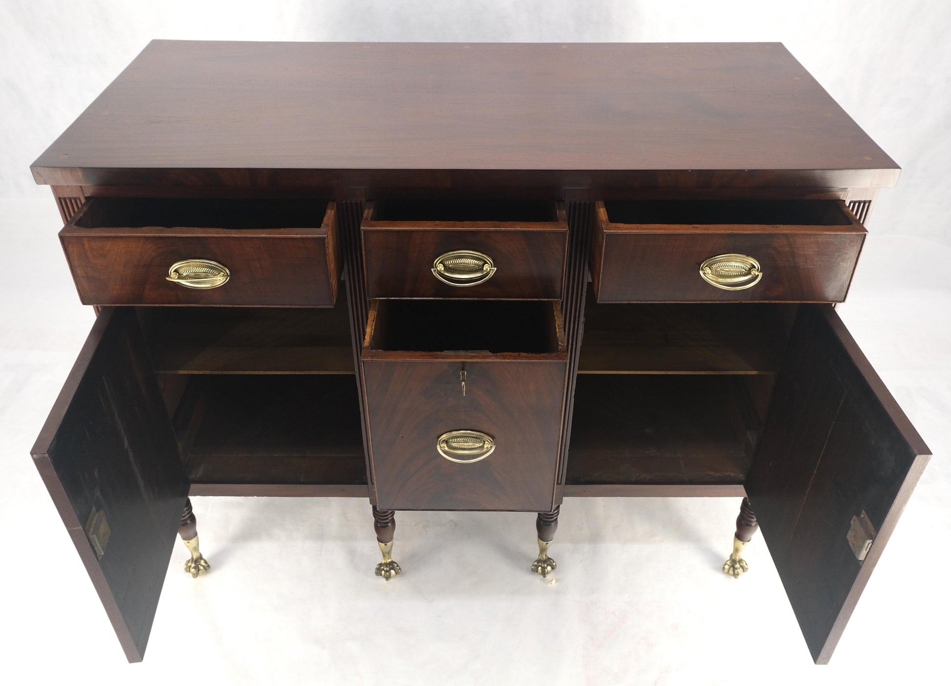 EstablishedLines Antique c1880s Solid Mahogany Top Brass Ball & Claw Feet Sideboards Buffet MINT
