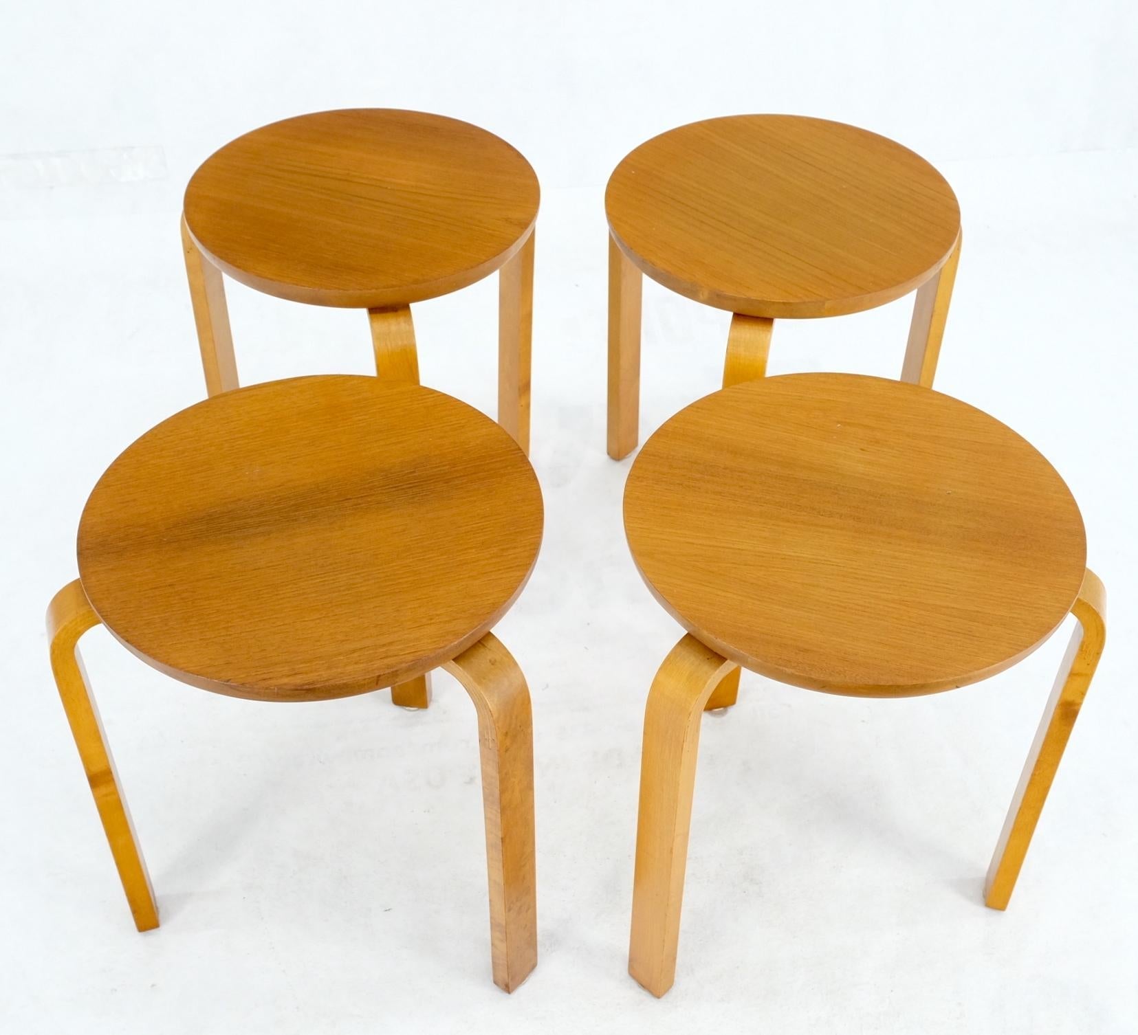EstablishedLines Set of 4 Alvar Aalto Round Birch Bent Leg Nesting Tables c.1950s Made in Sweden