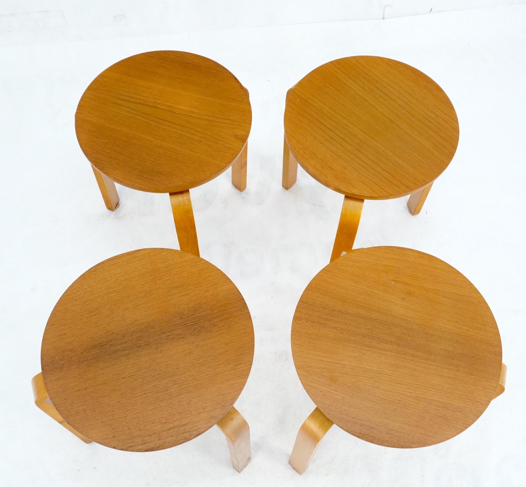 EstablishedLines Set of 4 Alvar Aalto Round Birch Bent Leg Nesting Tables c.1950s Made in Sweden