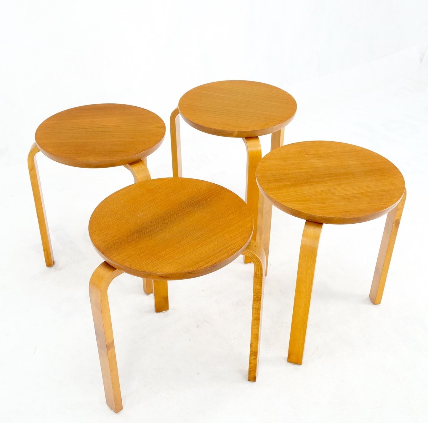 EstablishedLines Set of 4 Alvar Aalto Round Birch Bent Leg Nesting Tables c.1950s Made in Sweden