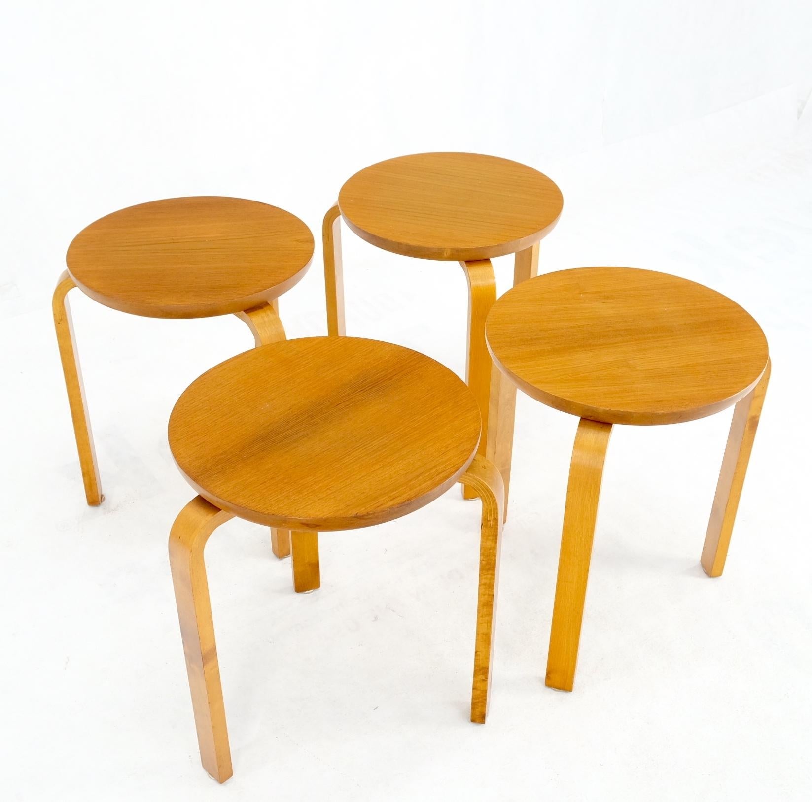 EstablishedLines Set of 4 Alvar Aalto Round Birch Bent Leg Nesting Tables c.1950s Made in Sweden