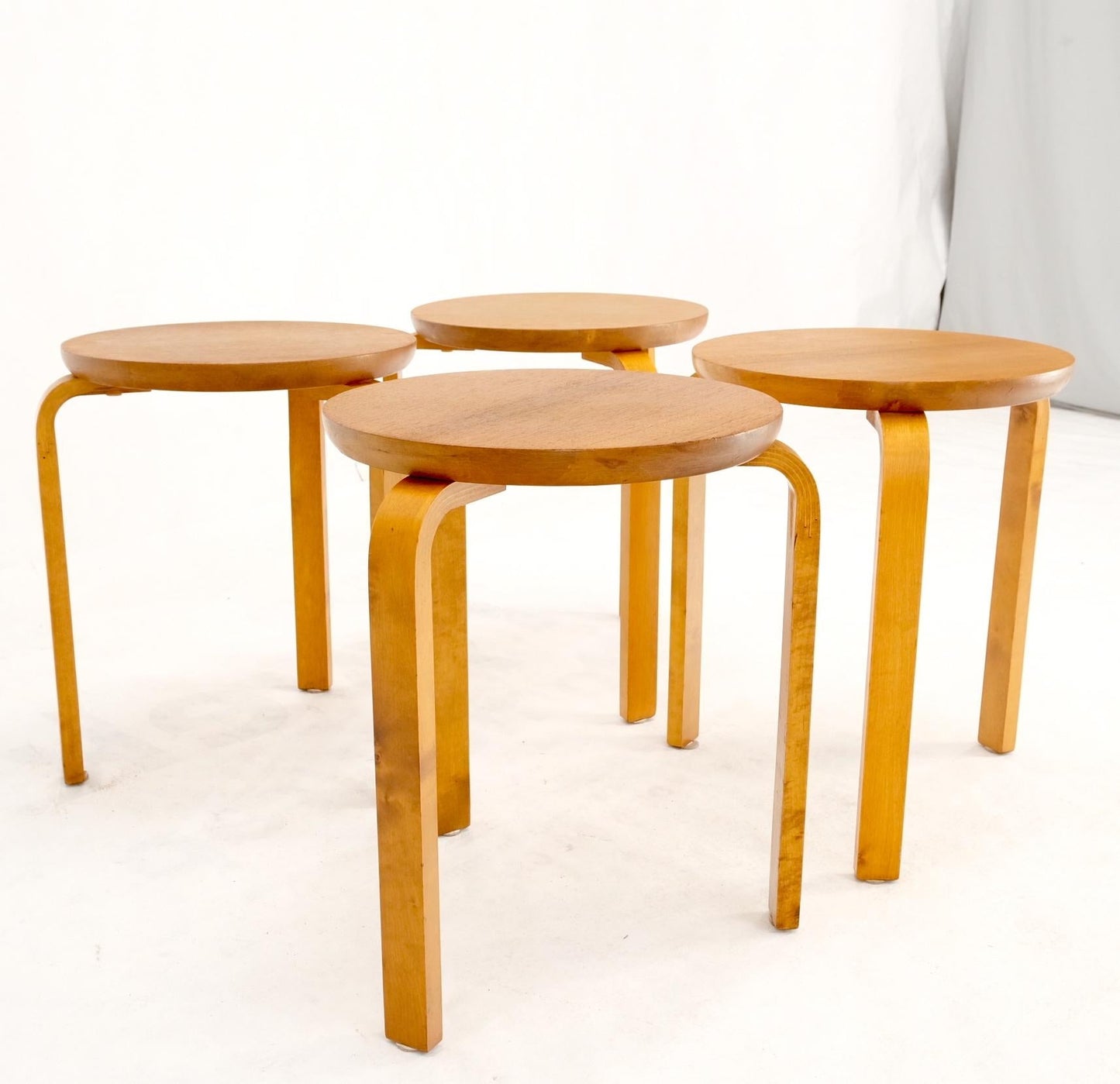 EstablishedLines Set of 4 Alvar Aalto Round Birch Bent Leg Nesting Tables c.1950s Made in Sweden