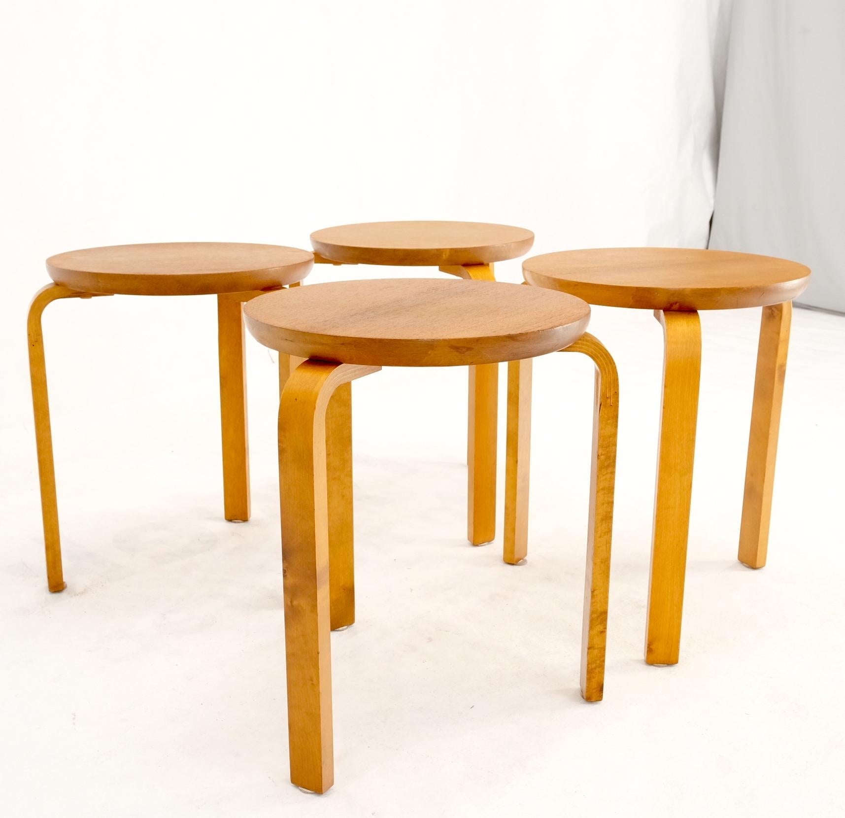 EstablishedLines Set of 4 Alvar Aalto Round Birch Bent Leg Nesting Tables c.1950s Made in Sweden