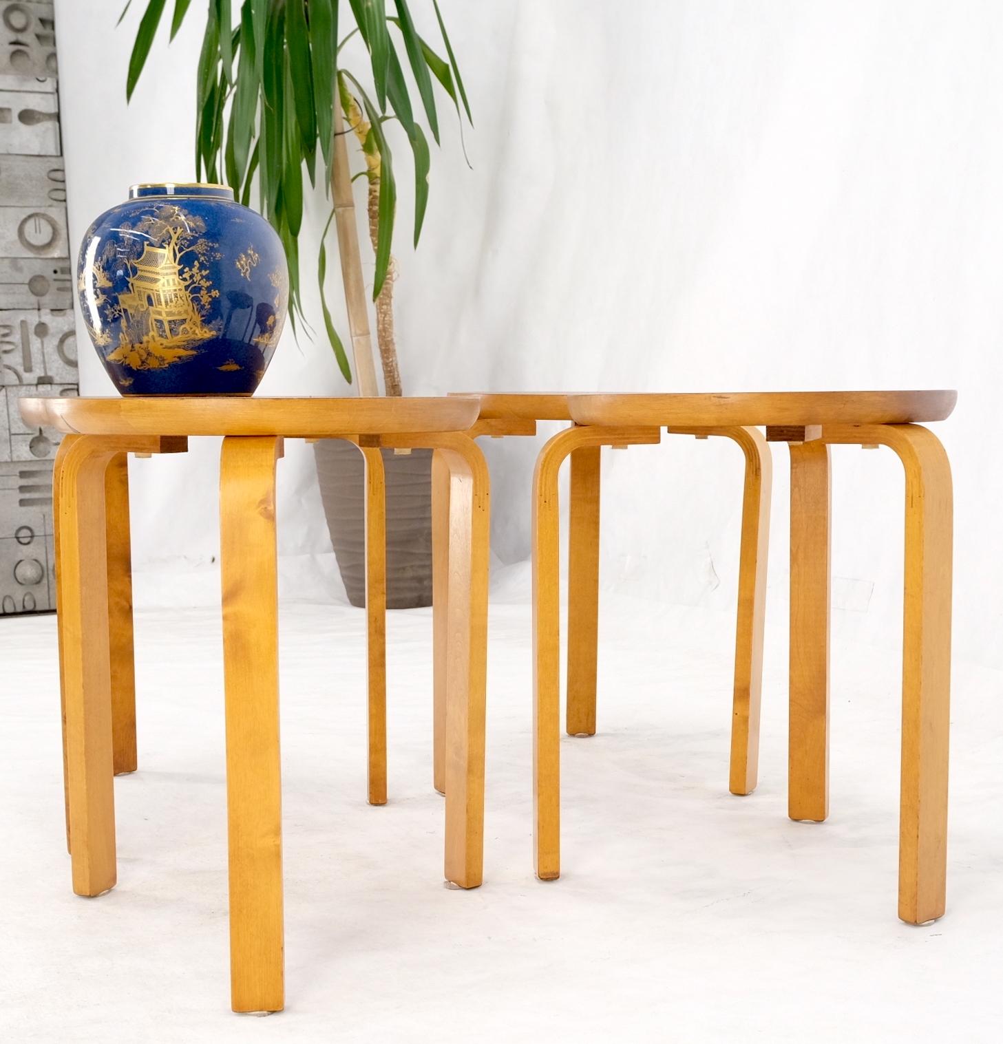 EstablishedLines Set of 4 Alvar Aalto Round Birch Bent Leg Nesting Tables c.1950s Made in Sweden