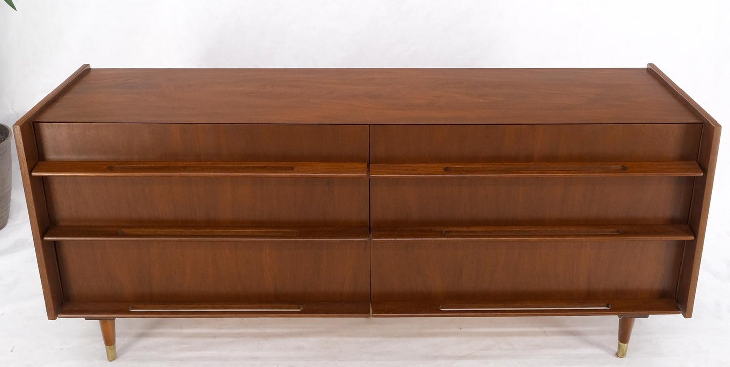 EstablishedLines Edmund Spence Attributed Large 6 Drawers Walnut Dresser W/ Gallery Top Cone Legs