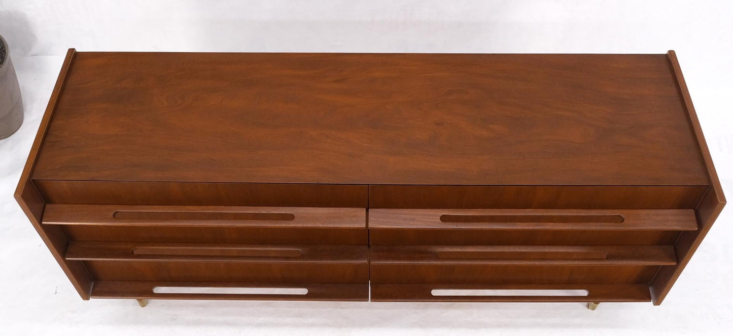 EstablishedLines Edmund Spence Attributed Large 6 Drawers Walnut Dresser W/ Gallery Top Cone Legs