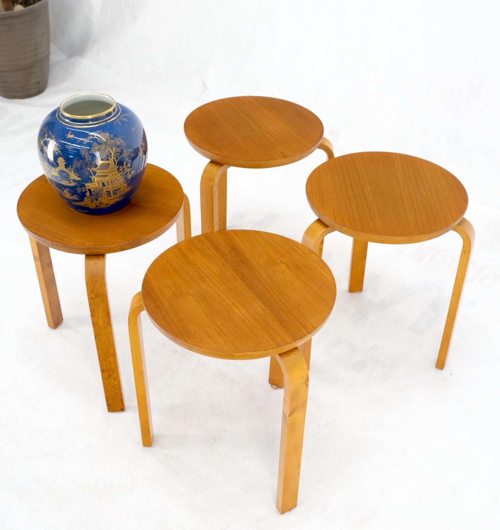 EstablishedLines Set of 4 Alvar Aalto Round Birch Bent Leg Nesting Tables c.1950s Made in Sweden