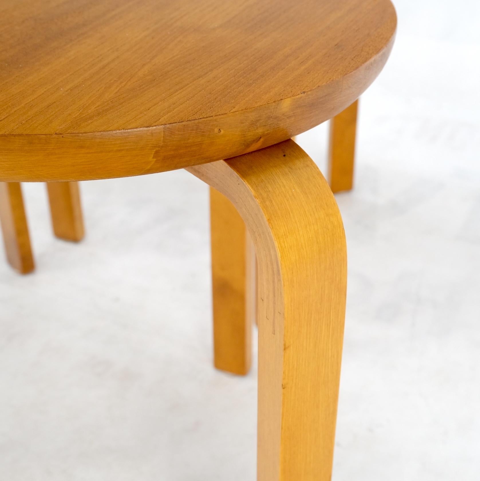 EstablishedLines Set of 4 Alvar Aalto Round Birch Bent Leg Nesting Tables c.1950s Made in Sweden
