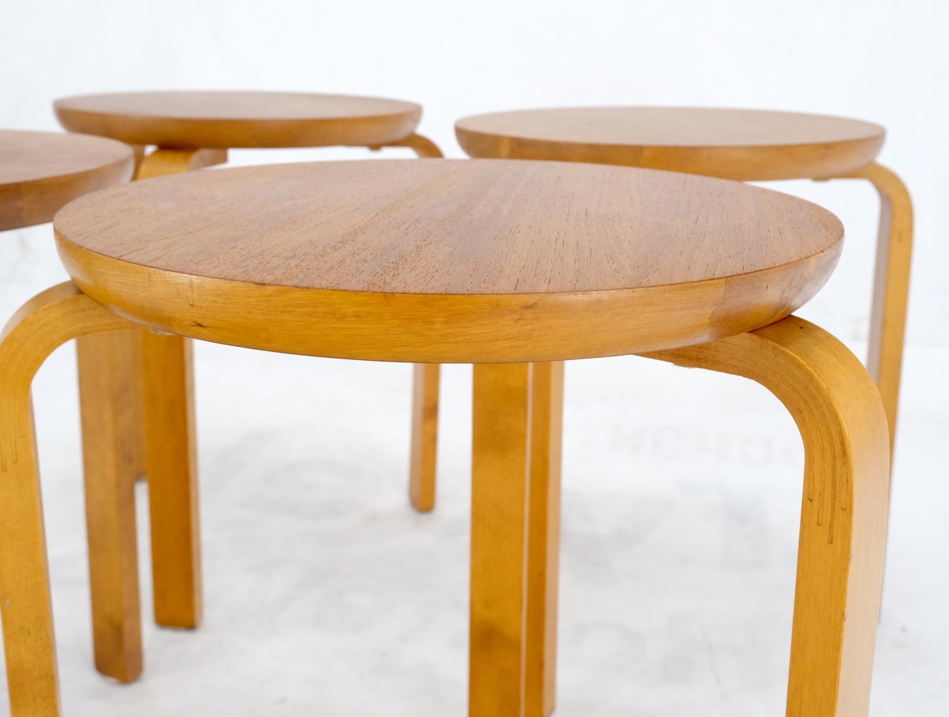 EstablishedLines Set of 4 Alvar Aalto Round Birch Bent Leg Nesting Tables c.1950s Made in Sweden