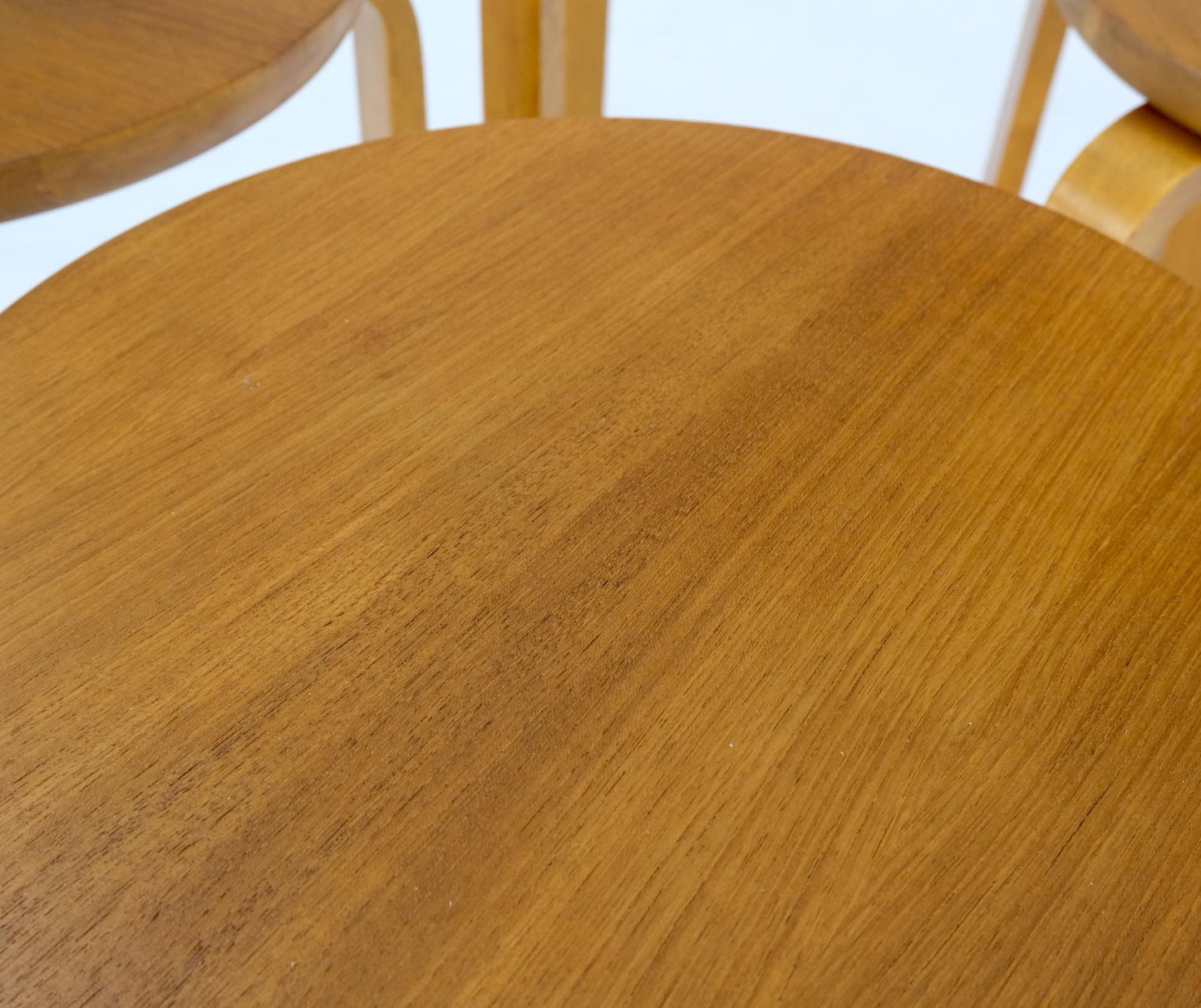 EstablishedLines Set of 4 Alvar Aalto Round Birch Bent Leg Nesting Tables c.1950s Made in Sweden