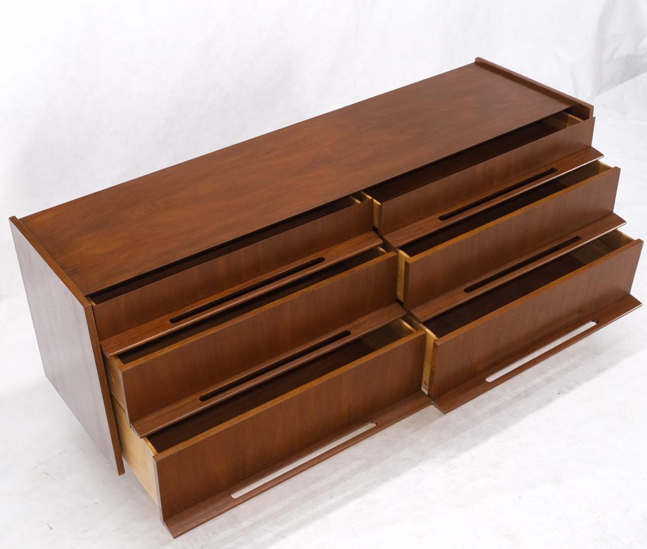 EstablishedLines Edmund Spence Attributed Large 6 Drawers Walnut Dresser W/ Gallery Top Cone Legs